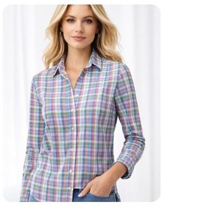 Frank & Eileen Barry Shirt V Neck Button Down Long Sleeve M #820